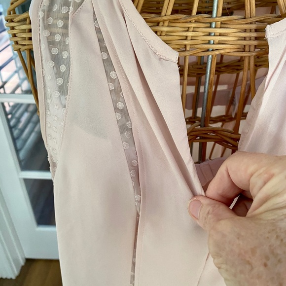 Anthropologie -Mauve brand  light pink, chiffon with polkadots  top. - Picture 3 of 9